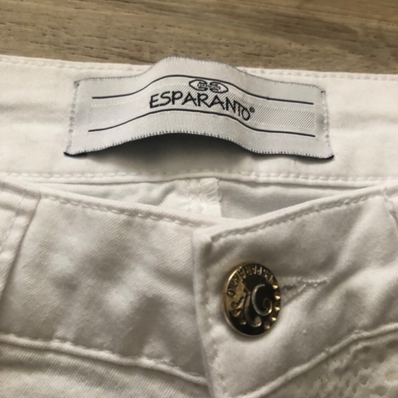 Snakeskin Front White Stretchy Skinny Jeans with Gold Details - Picture 3 of 10
